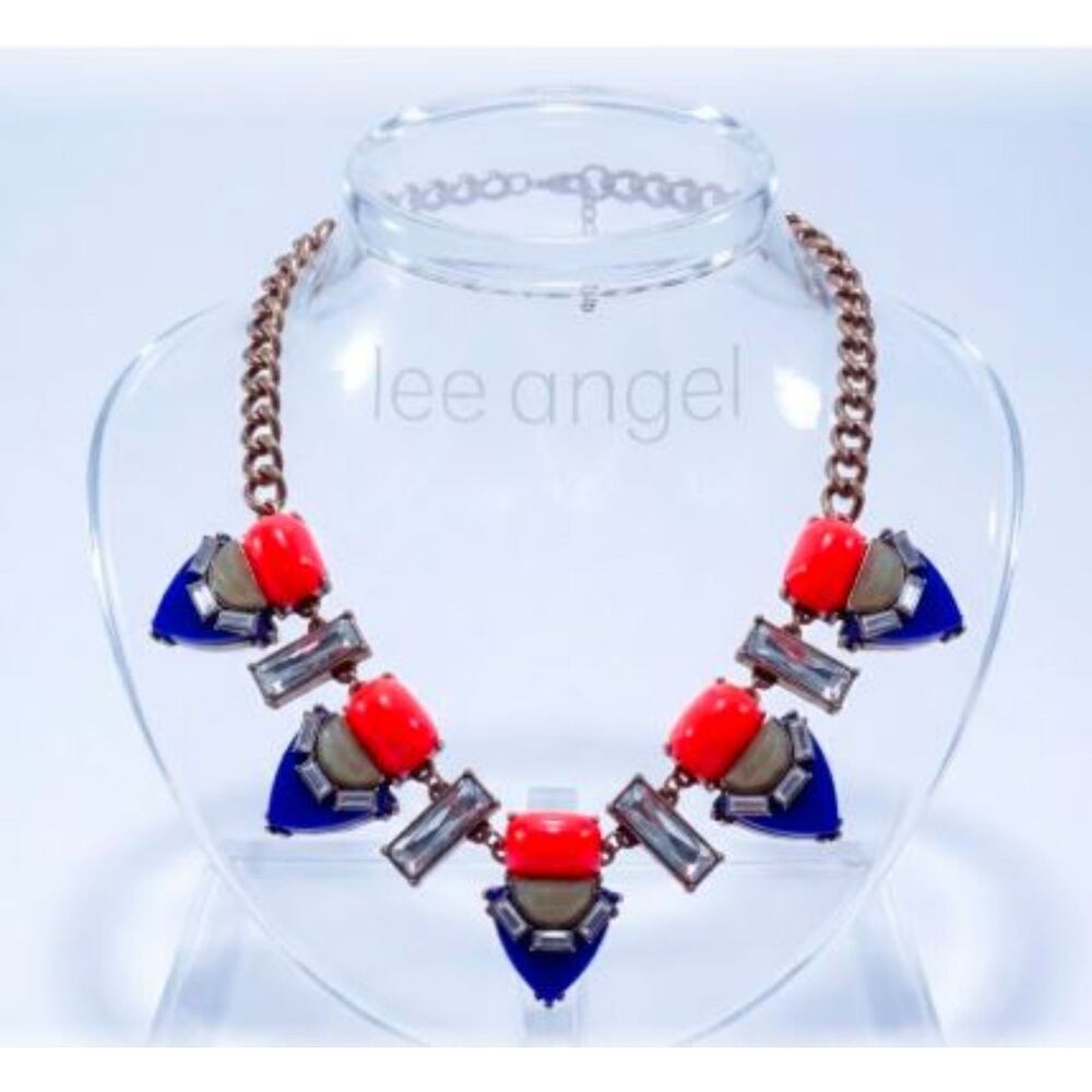 Lee Angel  Nordstrom Red Blue Green Cabochon Baguette Statement Necklace NWT 110